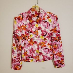 Floral Patterned Vintage Silk Blazer Jacket